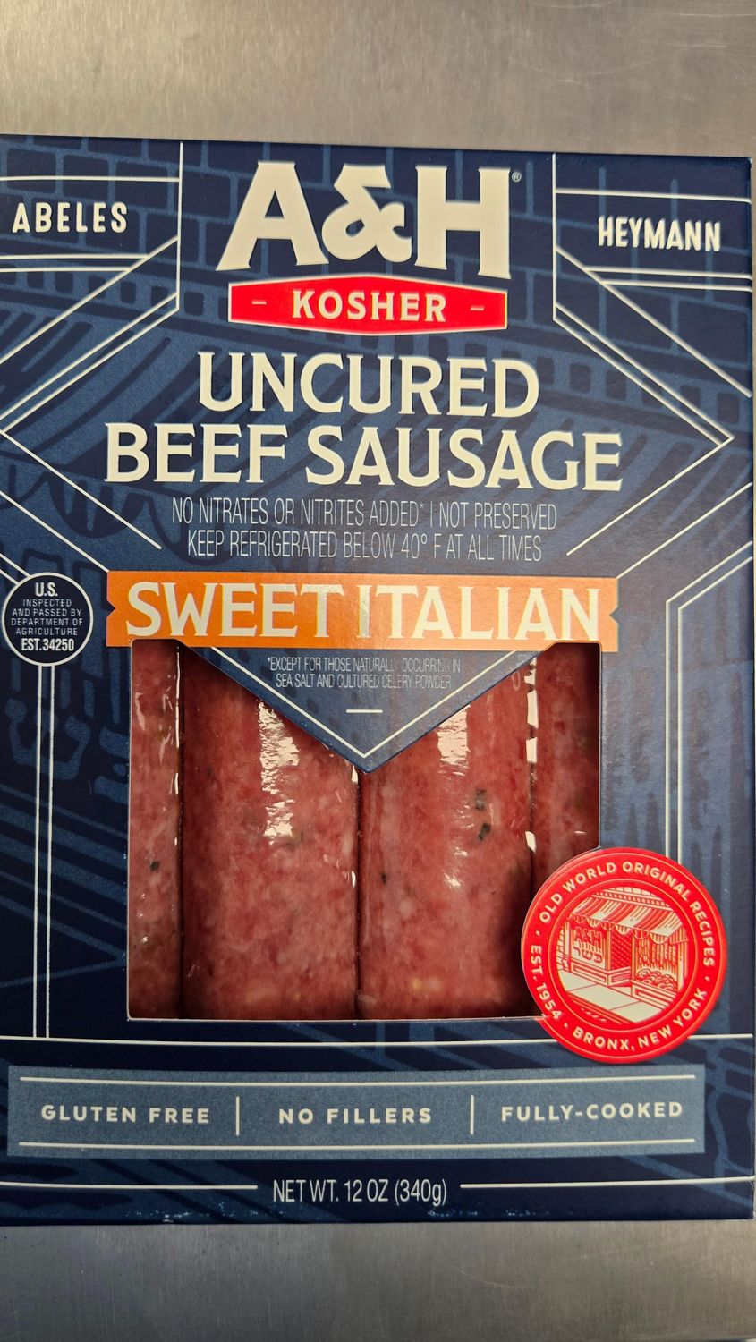 A&amp;H, Uncured Beef Sausage, 12oz, Sweet Italian