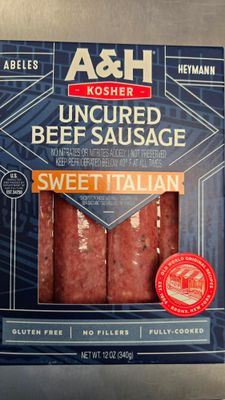 A&amp;H, Uncured Beef Sausage, 12oz, Sweet Italian