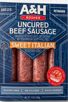 A&amp;H, Uncured Beef Sausage, 12oz, Sweet Italian