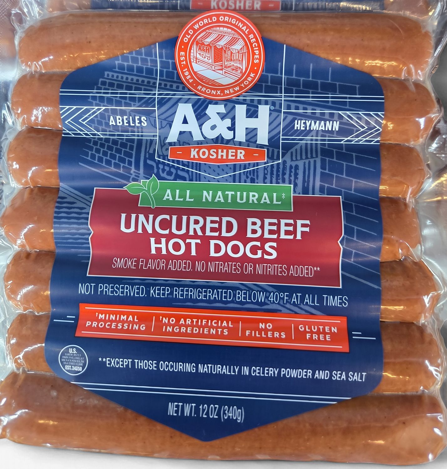 A&amp;H, Uncured Beef Hot Dogs, 12oz