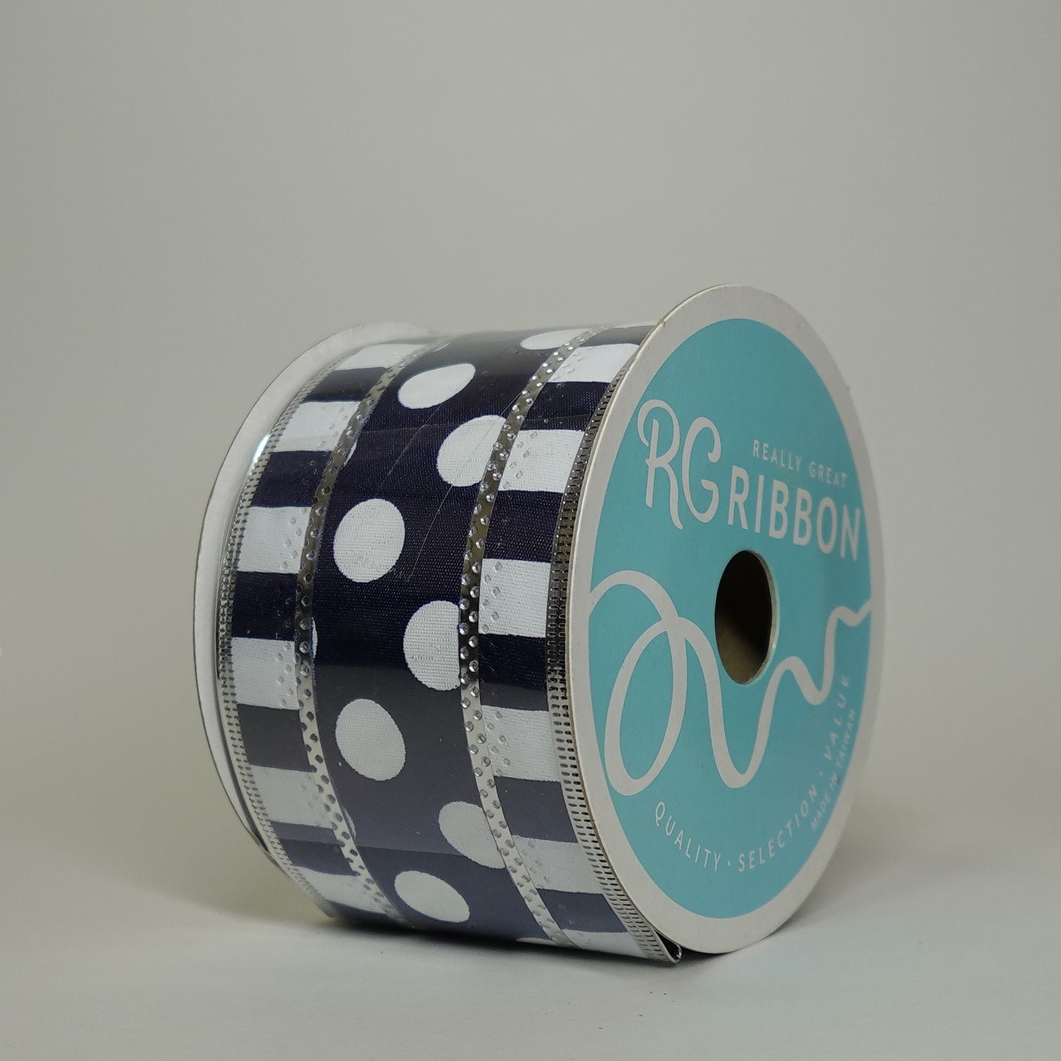Wired polka dot-blues, type: navy with white polka dot middle-striped border metallic
