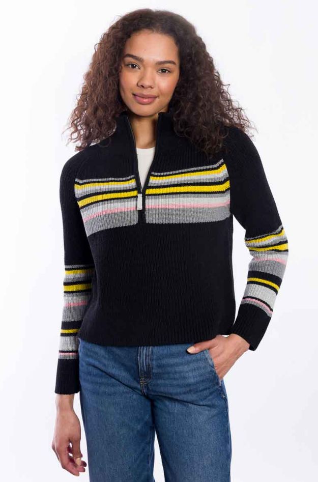 Reese Quarter Zip Sweater, COLOR: BLACK MULTI, Size: XS