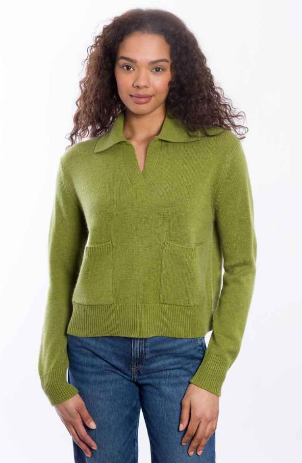 Taylor Polo Sweater, COLOR: MOSS, Size: XS
