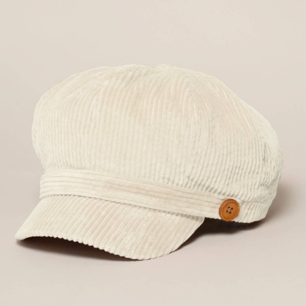 Corduroy Cabbie with Buttons, COLOR: CREAM, Size: One Size