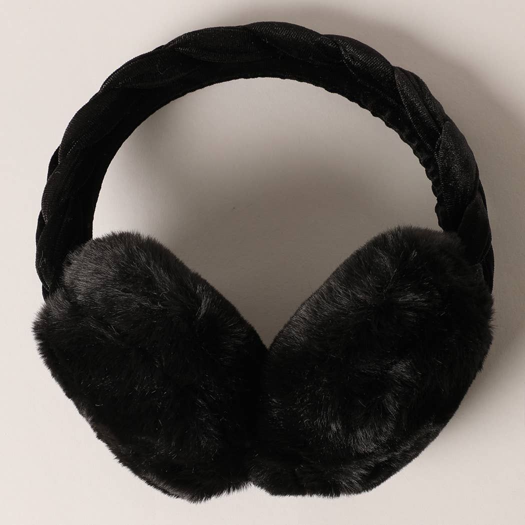Velvet Braided Earmuffs, COLOR: Black, Size: ONE SIZE