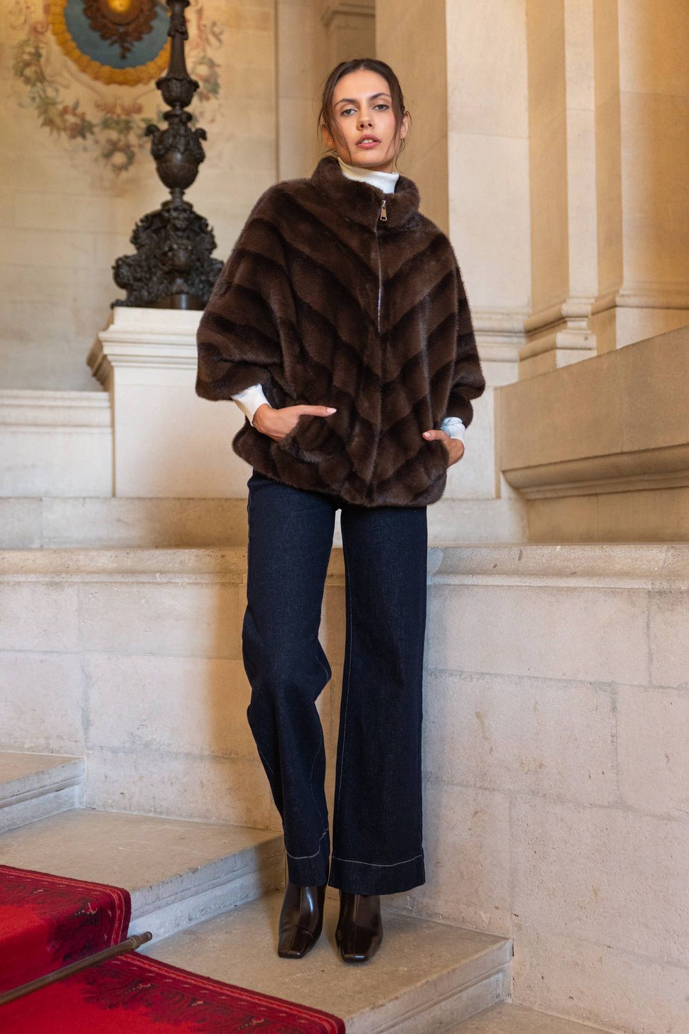 Teresa Faux Fur Cape Jacket, COLOR: Choco, Size: One size