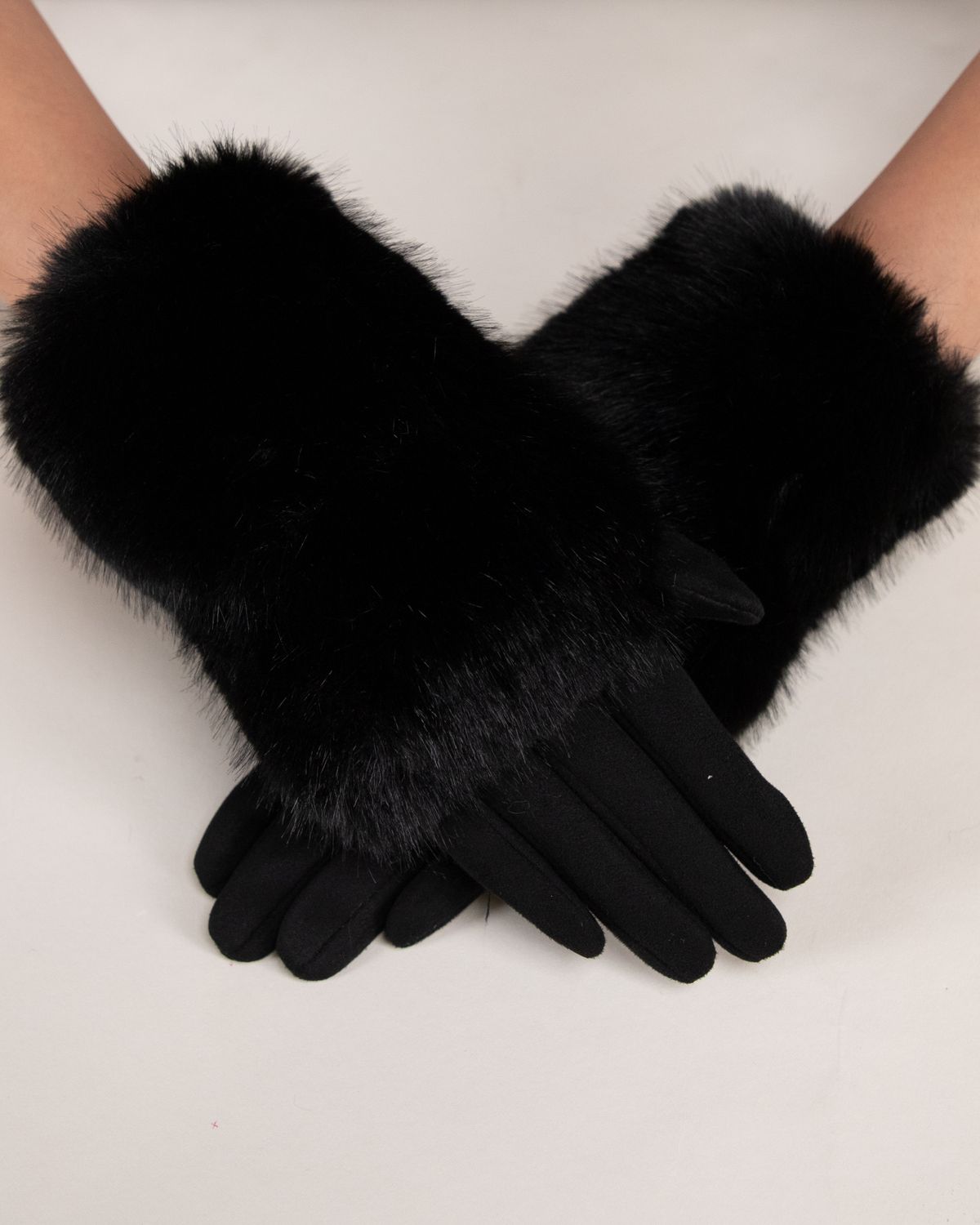 Vegan Fur Cuff Suede Gloves, COLOR: BLACK