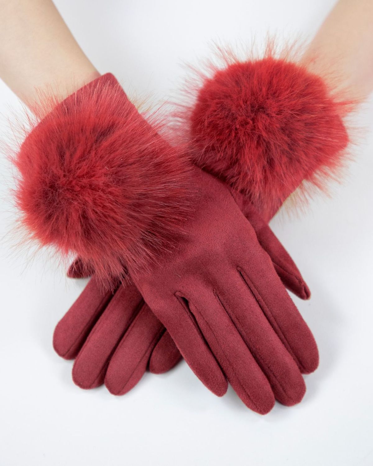 Gloves with Pom Pom, COLOR: BURGUNDY
