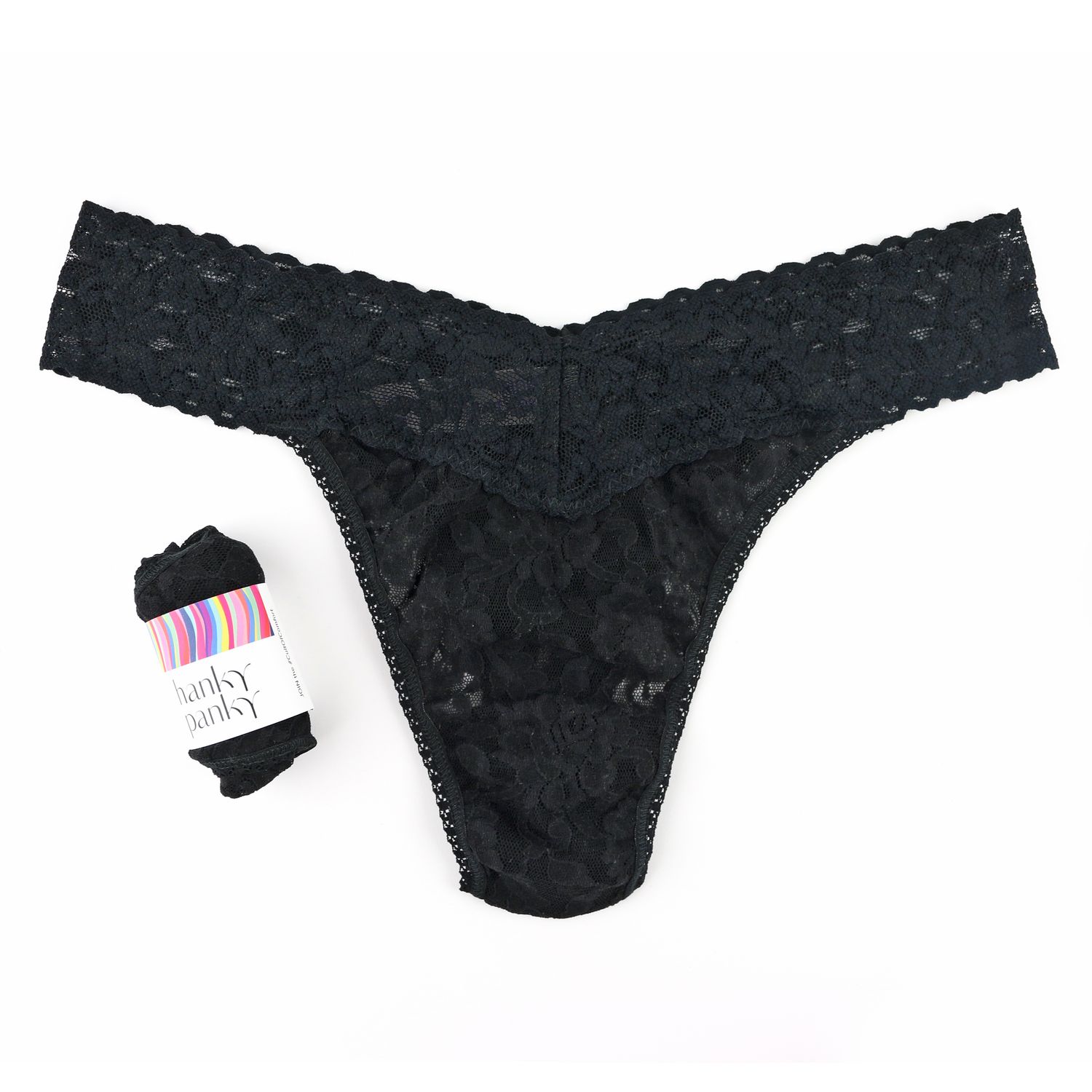 Signature Lace Original Rise Thong - Wrapped, COLOR: Black, Size: OS
