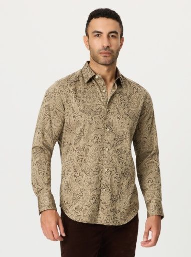 Hudson Long Sleeve Woven Shirt, Colour: khaki, Size: S