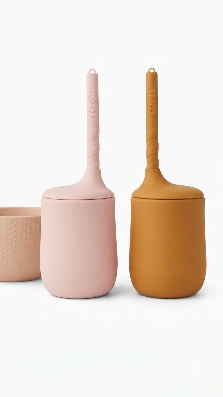 LIEWOOD kubki silikonowe ze słomką 2 szt. Dark Rose Mustard Mix niekapek