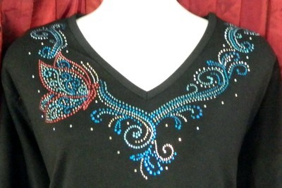 Butterfly Aqua & Pink V-Neckline (embellished sleeves)