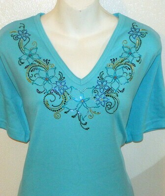 Green & Aqua Flower vneckline