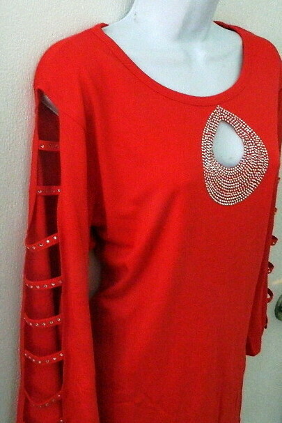 Peek-a-BooB  CUT OUT Teardrop  Sexy  Tunic w Embellished Ladder Sleeves