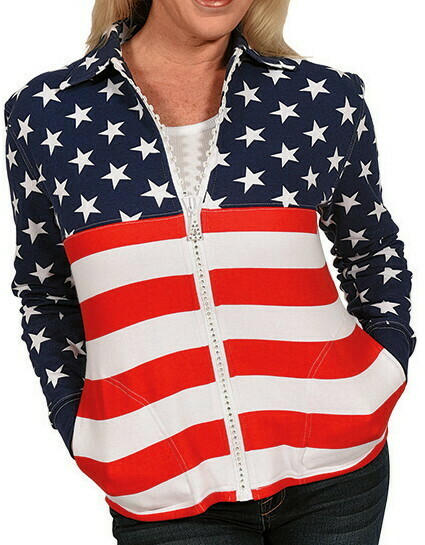 Red/White/Blue Rhinestone Crystal Zippered Cardigan Red/White/Blue Rhinestone Crystal Zippered Cardigan