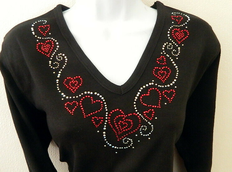 HEART VNECKLINE Red & AB Rhinestones w sleeve embellishment