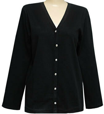 Elegant V-Neck Crystal Button Cardigan - Plain