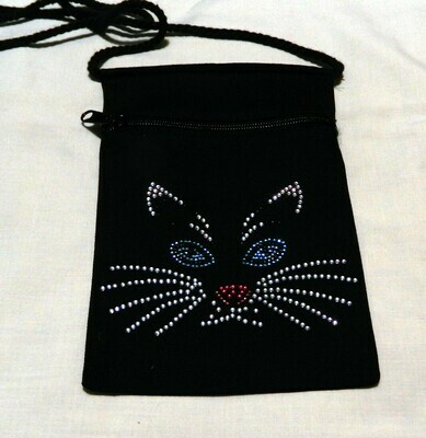 CAT FACE  
Zipperd Embellished Pouch -Black only