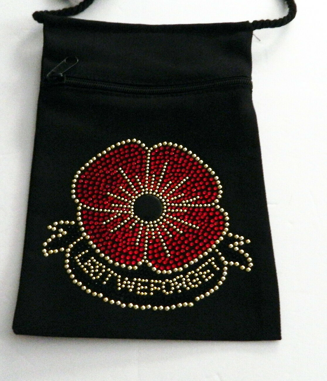 VETERANS DAY POPPY   - Lest we Forget 
Zippered Embellished Pouch -Black only