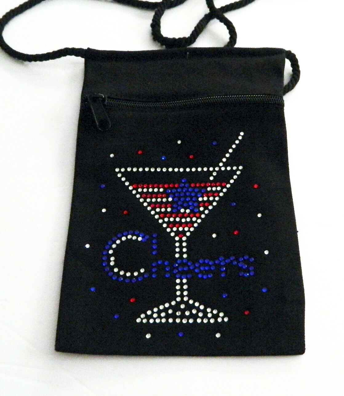 CHEERS  - Red/White & Blue 
Zippered Embellished Pouch