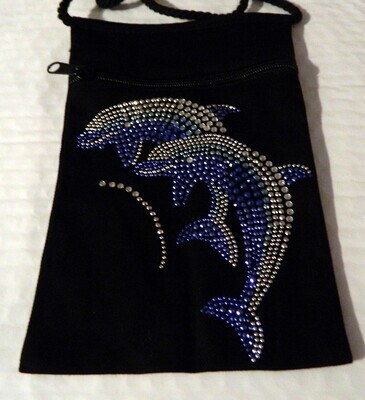 DOUBLE DOLPHINS 
Zippered Embellished Pouch