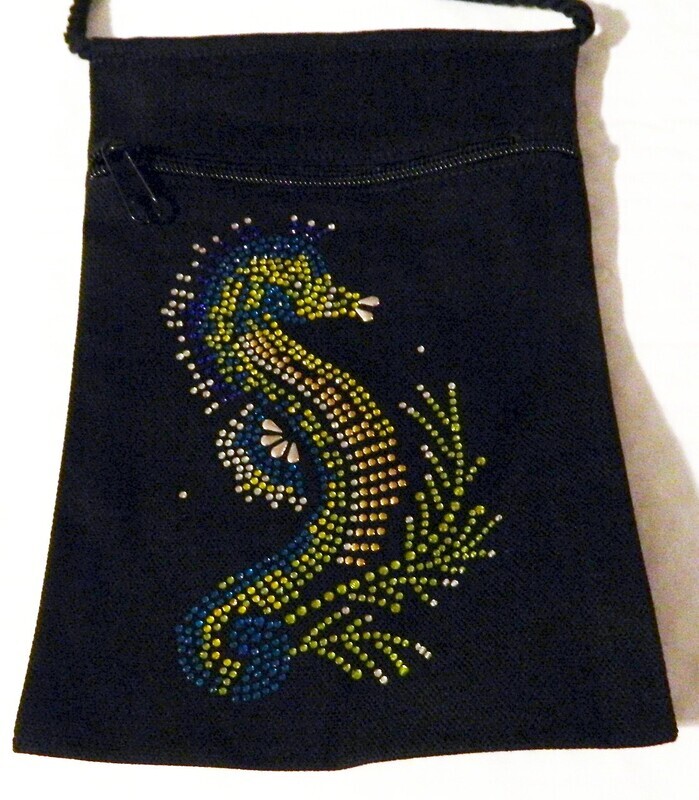Green & Blue Seahorse 
Zippered Embellished Pouch