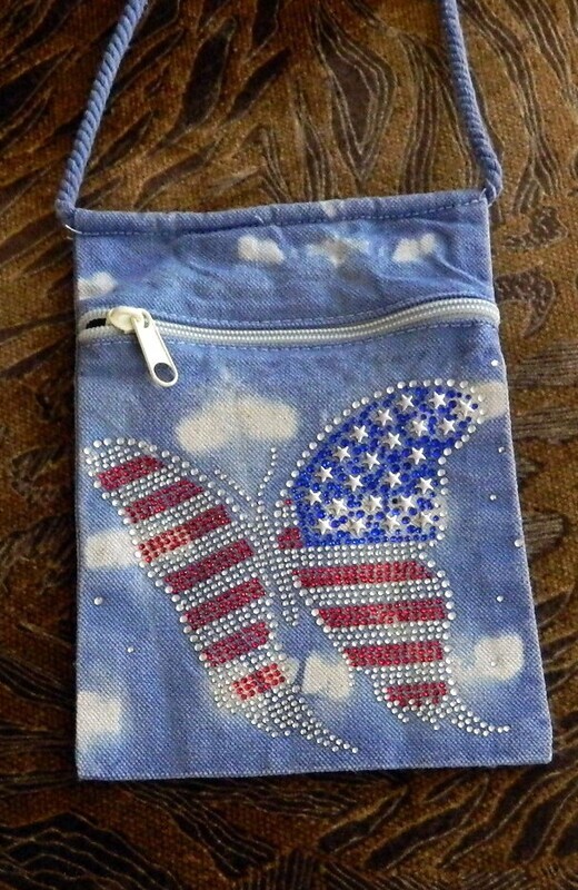 USA BUTTERFLY  Indigo Dyed Zippered Embellished Pouch