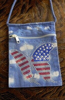 USA BUTTERFLY 
Indigo Dyed Zippered Embellished Pouch