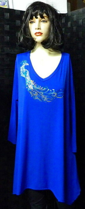PEACOCK ON ROYAL BLUE TUNIC