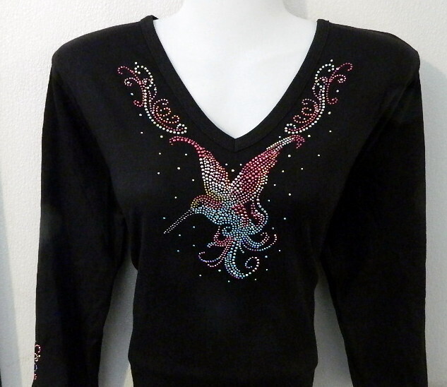 HUMMINGBIRD  "Pink" V Neckline w Embellished Sleeves