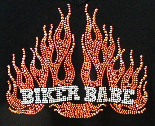 Biker Babe w Orange Flames