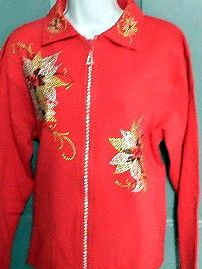 Christmas GOLD POINTSETTA   Crystal Zippered Cardigan