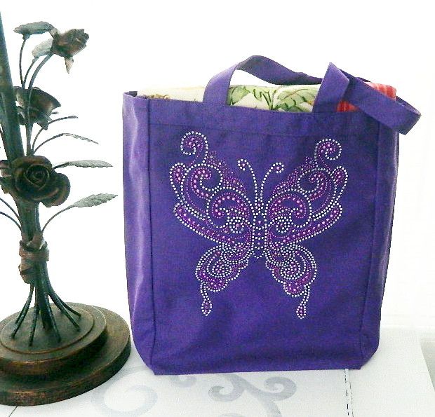 PURPLE BUTTERFLY on PURPLE TOTE