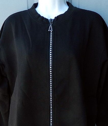 Rhinestone Crystal Zippered Cardigan - PLAIN NO DESIGN  (NO COLLAR)