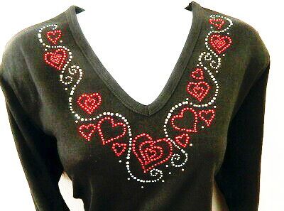 HEART VNECKLINE Red & AB Rhinestones w sleeve embellishment