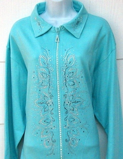 Crystal Zipper Cardigan w Floral Panels