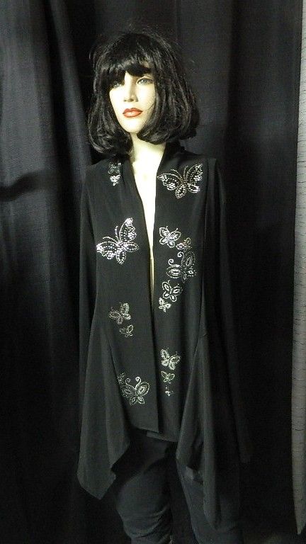 Draped Wrap Jacket w Silver & Black Butterflies