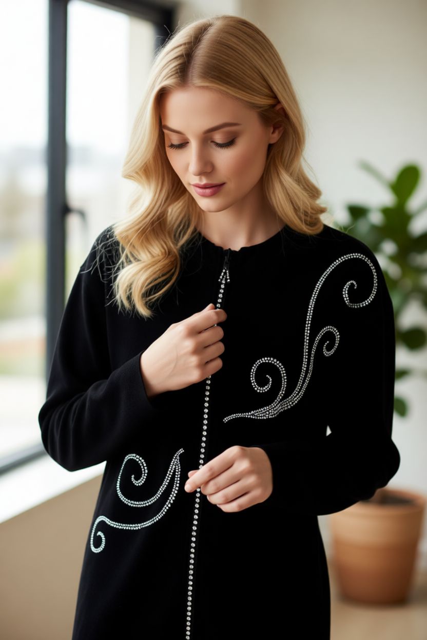 CARDIGAN w Crystal Zippered w Twisted Vine Design (NO COLLAR) CARDIGAN w Crystal Zippered w Twisted Vine Design (NO COLLAR)