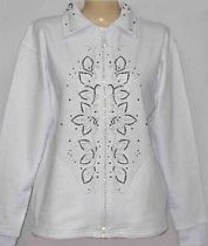 Crystal Zipper Cardigan w Black & White rhinestone panels