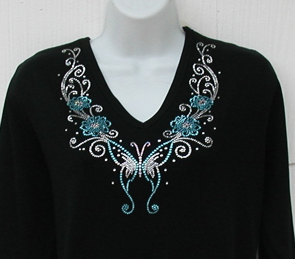 Small Butterfly AB & Blue  stones    V-Neckline