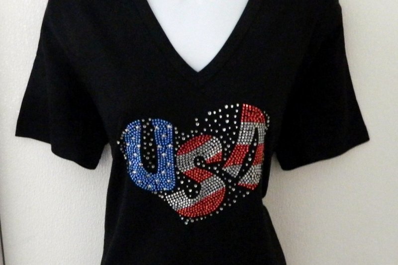 USA SPARKLE LETTERED HEART