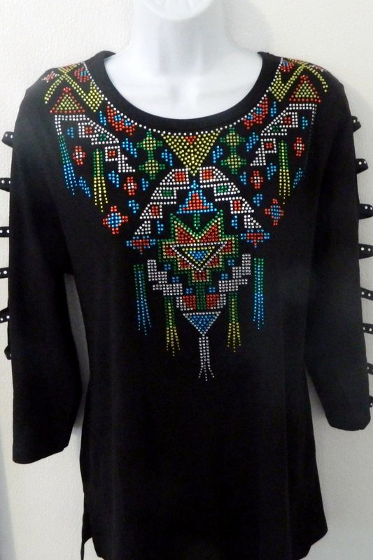 AZTEC DESIGN Round Neckline +Ladder Sleeve-YELLOW
