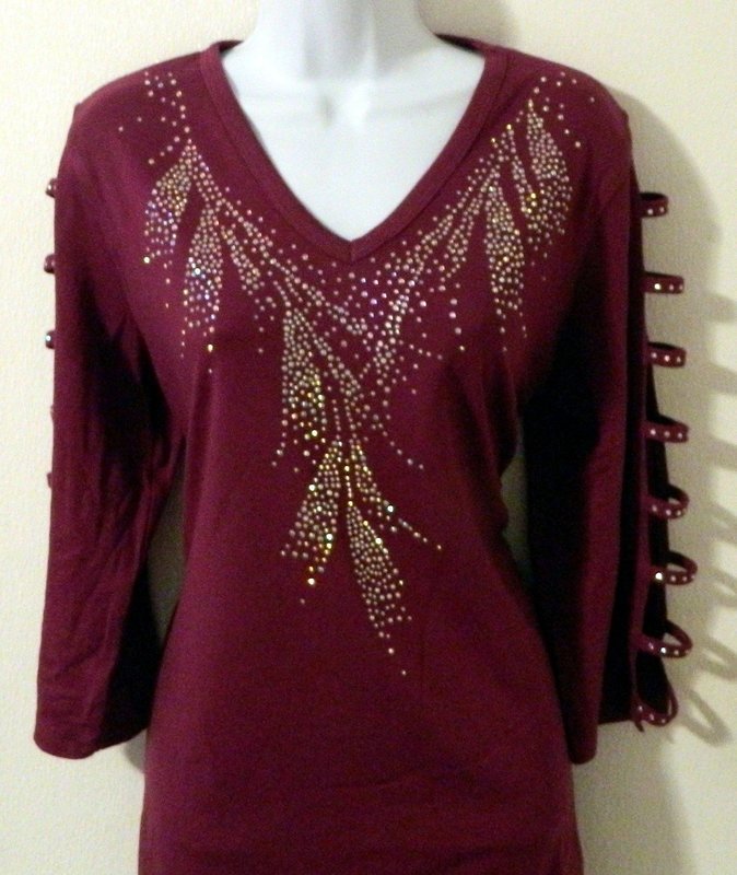 EGGPLANT / AB Spray Design Tunic w  Ladder Sleeve