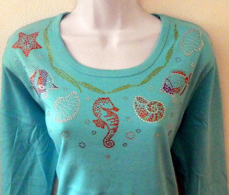 SEA LIFE   Round Neckline  - 3 pieces  design
embellished sleeves