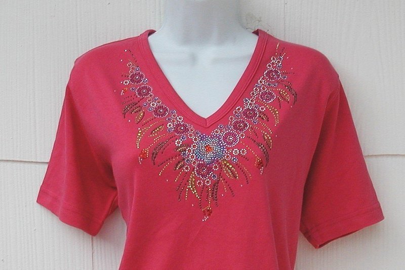 Multi colored Floral Neckline - Yellow,Purple,Pink   vneck neckline