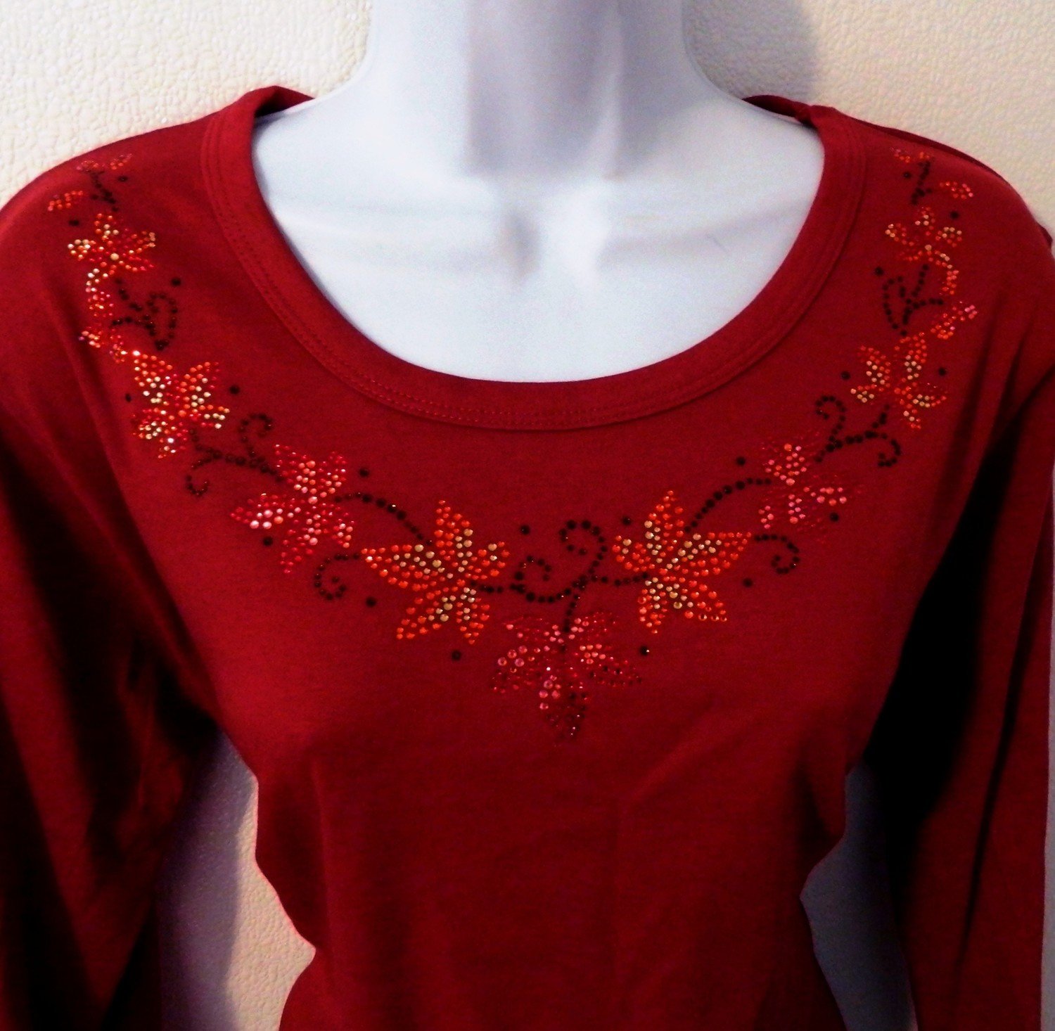 Fall leaves  w  Embellished sleeves (Round Neckline)