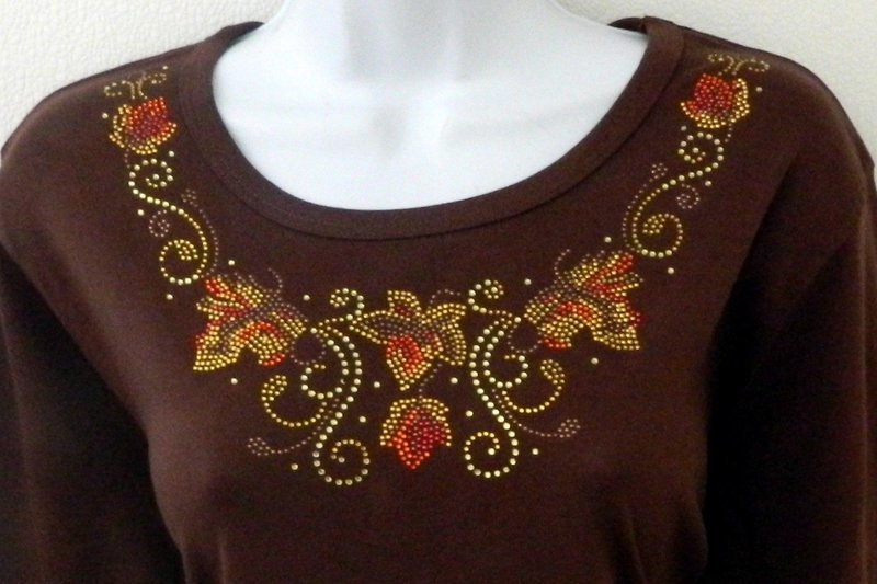 Autumn Leaves gold stones accents   w embellished sleeves