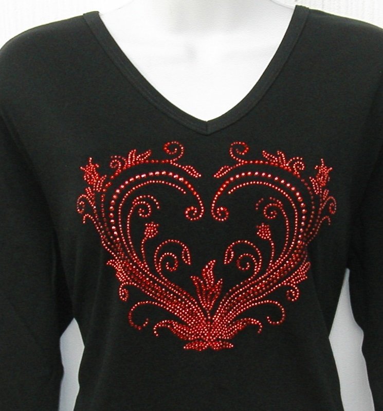 Heart -  Vintage Ornate   "RED" Rhinestones