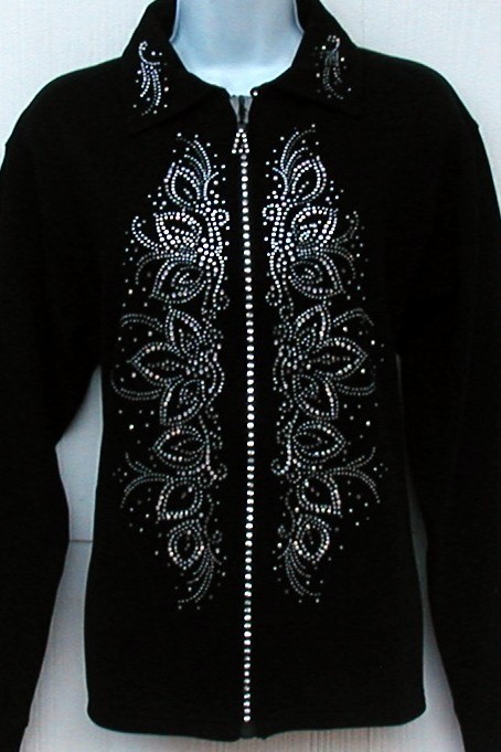 Crystal Zipper Cardigan w Embellished Panels
