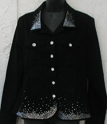 Western Cut Black Denim Jacket w Rhinestone Buttons -elegant spray design